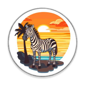 Zebra Funny Cartoon Kawaii Beach Illustration - Round  fridge magnet - white - Front