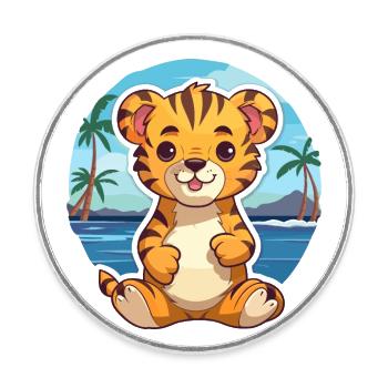 Tiger Lustige Karikatur Kawaii Strand Illustration - Runder Kühlschrankmagnet - Weiß - Vorne