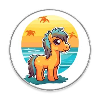 Ponny drôle de dessin animé kawaii plage illustration - Magnet rond - blanc - Devant
