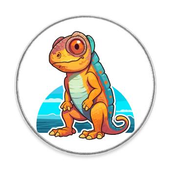 Caméléon drôle de dessin animé kawaii plage illustration - Magnet rond - blanc - Devant