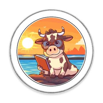 Vache Mignon Drôle Dessin Animé Kawaii Livre Plage - Magnet rond - blanc - Devant