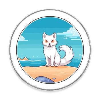 Arktisfuchs Aquarell Cartoon Kawaii Clipart Haustier - Runder Kühlschrankmagnet - Weiß - Vorne