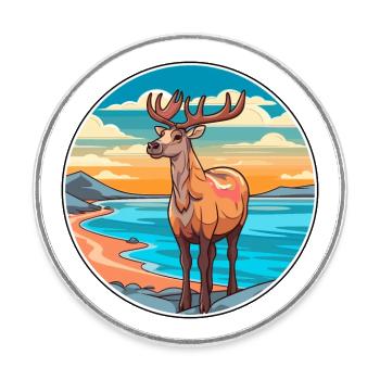 Karibu Aquarell Karikatur Kawaii Clipart Tier - Runder Kühlschrankmagnet - Weiß - Vorne