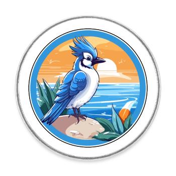 Blauer Eichelhäher Vogel Aquarell Karikatur Kawaii Tier Haustier - Runder Kühlschrankmagnet - Weiß - Vorne
