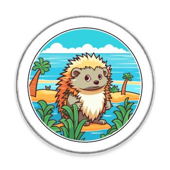 Igel Aquarell Karikatur Kawaii Clipart Tier - Runder Kühlschrankmagnet - Weiß - Vorne