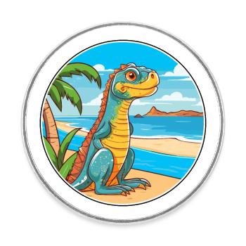 Iguana Watercolor Cartoon Kawaii Clipart Animal - Round  fridge magnet - white - Front
