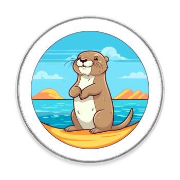 Loutre aquarelle dessin animé Kawaii Clipart Animal - Magnet rond - blanc - Devant