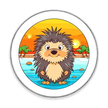 Porc-épic aquarelle dessin animé Kawaii Clipart Animal - Magnet rond - blanc - Devant
