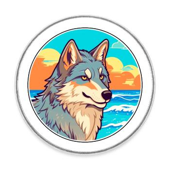 Wolf Aquarell Cartoon Kawaii Clipart Tier - Runder Kühlschrankmagnet - Weiß - Vorne