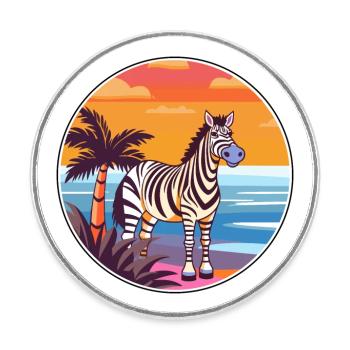 Zebra Watercolor Cartoon Kawaii Clipart Animal - Round  fridge magnet - white - Front