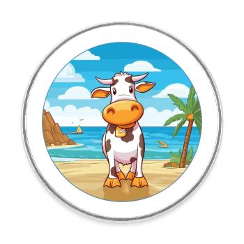 Vache aquarelle dessin animé kawaii clipart animal - Magnet rond - blanc - Devant