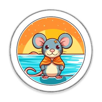 Maus Aquarell Karikatur Kawaii Clipart Tier - Runder Kühlschrankmagnet - Weiß - Vorne