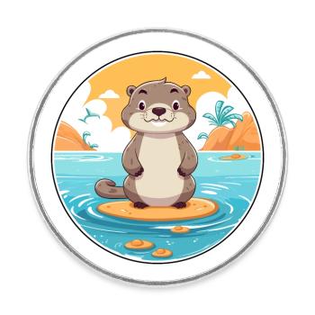 Loutre aquarelle dessin animé Kawaii Clipart Animal - Magnet rond - blanc - Devant
