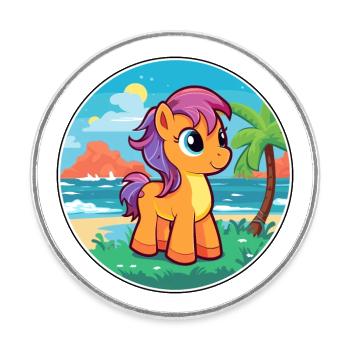 Ponny aquarelle dessin animé Kawaii Clipart Animal - Magnet rond - blanc - Devant