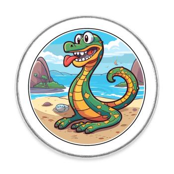 Snake Watercolor Cartoon Kawaii Clipart Animal - Round  fridge magnet - white - Front