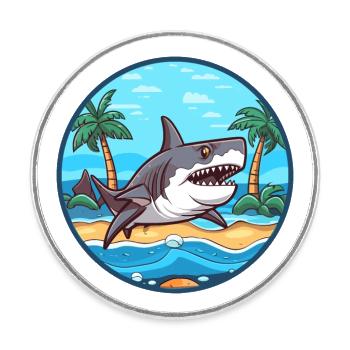 Hai Aquarell Cartoon Kawaii Clipart Tier - Runder Kühlschrankmagnet - Weiß - Vorne