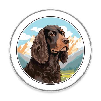 Boykin Spaniel Dog Breed Cartoon Kawaii Watercolor - Round  fridge magnet - white - Front