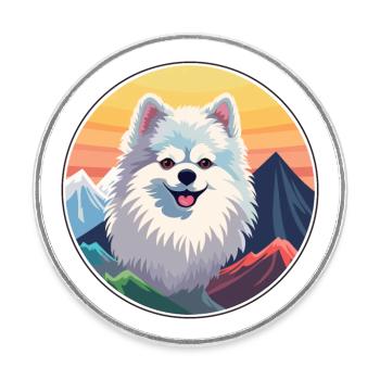 German Spitz Dog Breed Cartoon Kawaii Watercolor - Round  fridge magnet - white - Front