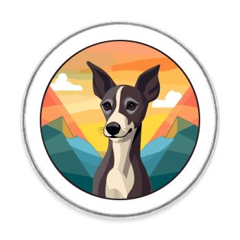 Lévrier italien chien race Cartoon Kawaii Waterco - Magnet rond - blanc - Devant