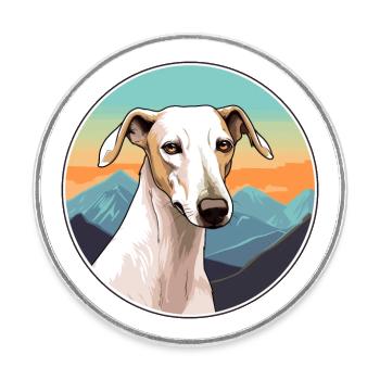 Galgo Español chien race dessin animé Kawaii aquarelle - Magnet rond - blanc - Devant