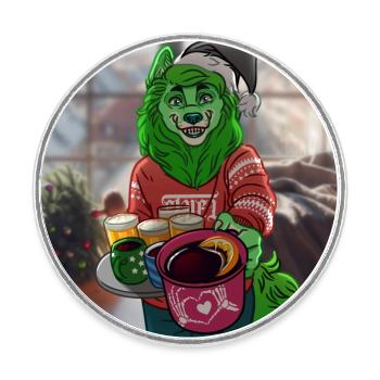 Wolfy X-Mas - Runder Kühlschrankmagnet - Weiß - Vorne