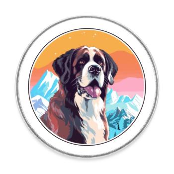 Saint Bernard chien race Cartoon Kawaii aquarelle - Magnet rond - blanc - Devant