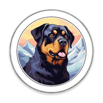 Rottweiler chien race dessin animé Kawaii aquarelle - Magnet rond - blanc - Devant