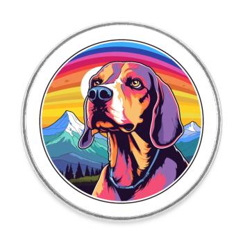 American English Coonhound Dog Breed Cartoon Kawai - Round  fridge magnet - white - Front