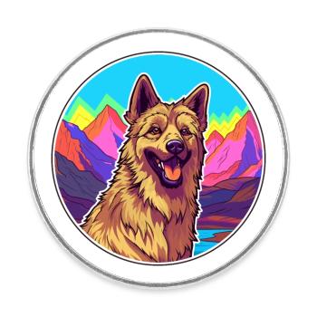 Belgian Shepherd Laekenois Dog Breed Cartoon Kawai - Round  fridge magnet - white - Front