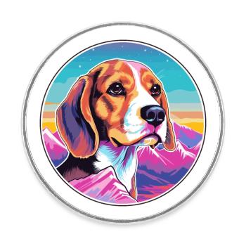Beagle Kleiner Dufthund Hund Rasse Cartoon Kawaii - Runder Kühlschrankmagnet - Weiß - Vorne