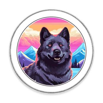 Schwarzer norwegischer Elchhund Hunderasse Cartoon Kawaii - Runder Kühlschrankmagnet - Weiß - Vorne