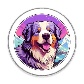 Carpathian Shepherd Dog Breed Cartoon Kawaii Water - Round  fridge magnet - white - Front