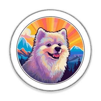 German Spitz Dog Breed Cartoon Kawaii Watercolor - Round  fridge magnet - white - Front