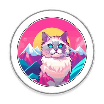 Korean Bobtail Cat Colorful Cartoon Watercolor Ill - Round  fridge magnet - white - Front