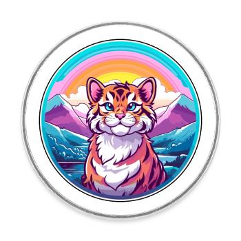 Tiger Katze Bunte Karikatur Aquarell Illustration - Runder Kühlschrankmagnet - Weiß - Vorne