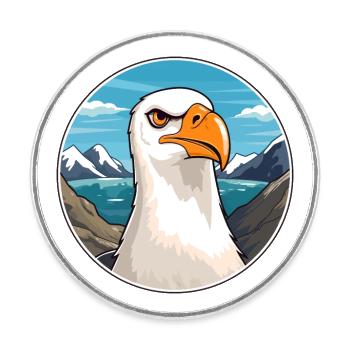 Albatross Watercolor Cartoon Kawaii Pet Animal Col - Round  fridge magnet - white - Front