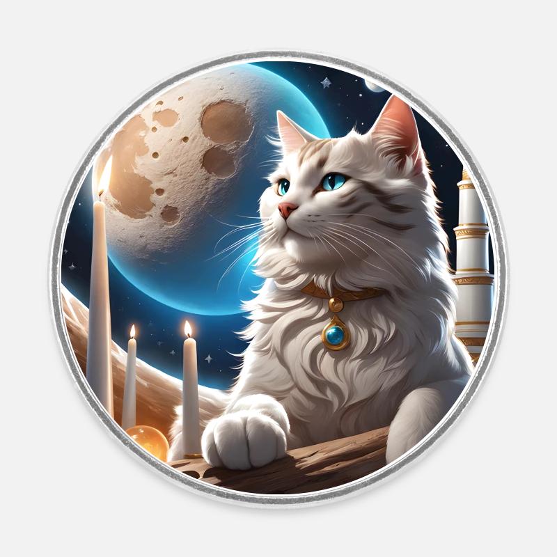 Chat au clair de lune - Magnet rond - blanc