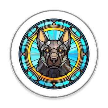 Schwarzer norwegischer Elchhund Hunderasse Buntglas C - Runder Kühlschrankmagnet - Weiß - Vorne