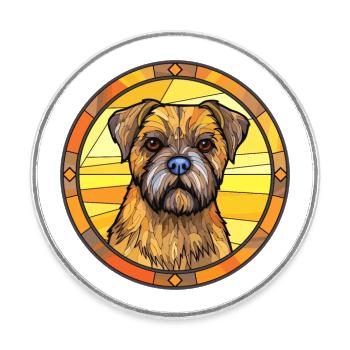 Border Terrier chien race vitrail coloré Wa - Magnet rond - blanc - Devant