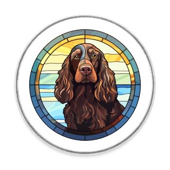 Boykin Spaniel chien race vitrail coloré Wa - Magnet rond - blanc - Devant