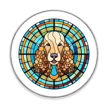 Corded Poodle Dog Breed Stained Glass Colorful Wat - Round  fridge magnet - white - Front