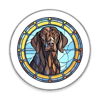 Frison pointage chien race vitrail coloré - Magnet rond - blanc - Devant