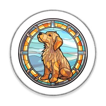 Griffon Fauve de Bretagne Hunderasse Glasmalerei - Runder Kühlschrankmagnet - Weiß - Vorne
