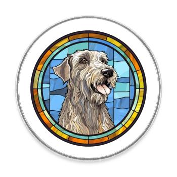 Irish Wolfhound chien race vitrail coloré W - Magnet rond - blanc - Devant