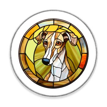 Lurcher Hunderasse Buntes Glas Buntes Wassercolo - Runder Kühlschrankmagnet - Weiß - Vorne