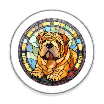Miniatur Shar Pei Hunderasse Buntglas Colorfu - Runder Kühlschrankmagnet - Weiß - Vorne