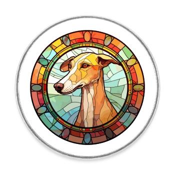 Alter kroatischer Windhund Hunderasse Buntglas Co - Runder Kühlschrankmagnet - Weiß - Vorne
