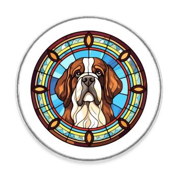 Saint Bernard chien race vitrail coloré Wat - Magnet rond - blanc - Devant