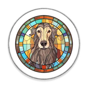 Lévrier écossais chien race vitrail Colorfu - Magnet rond - blanc - Devant