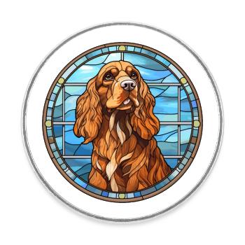 Sussex épagneul chien race vitrail coloré Wa - Magnet rond - blanc - Devant